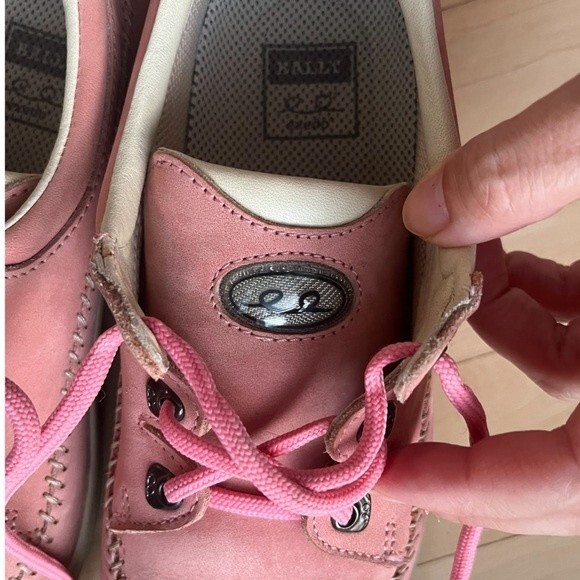Bally Gulf 03 Leather Golf Laced Sneaker Shoes in Salmon Pink and White 6M - Picture 10 of 14